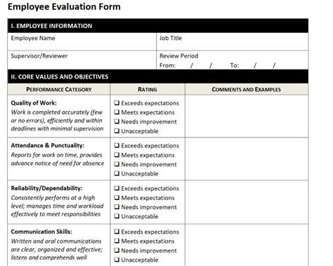 Performance Review Templates Free