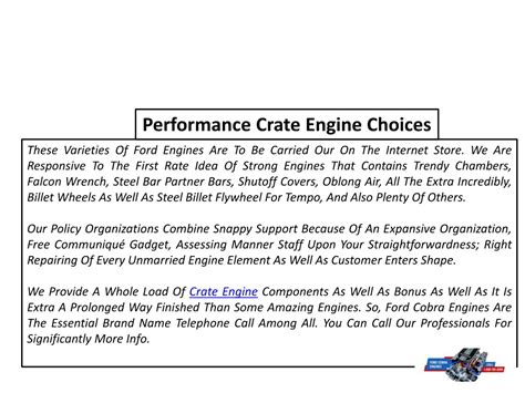 Performance and Engine Choices