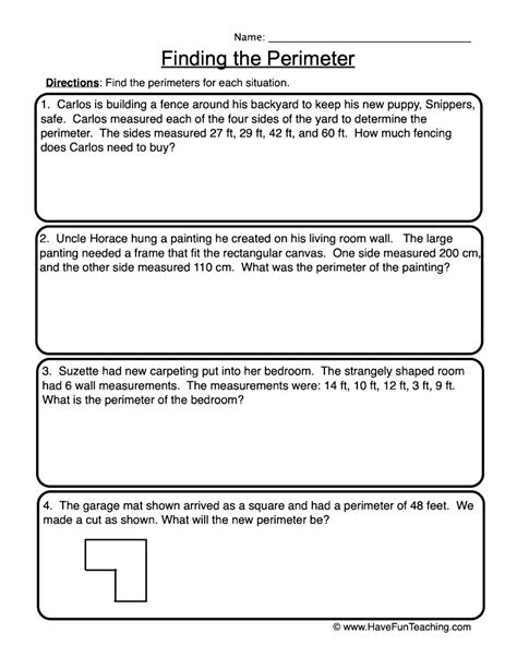 Perimeter Word Problems Worksheet by Teach Simple