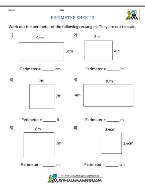 Perimeter Worksheets 3rd Grade