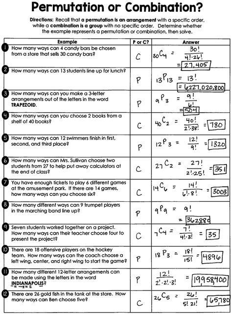 Permutation And Combination Worksheet Answers
