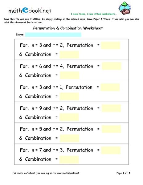 Permutations And Combinations Worksheet With Answers Doc