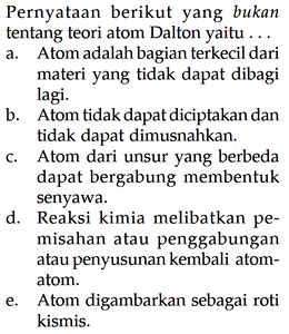 Pernyataan Berikut yang Bukan Tentang Teori Atom Dalton