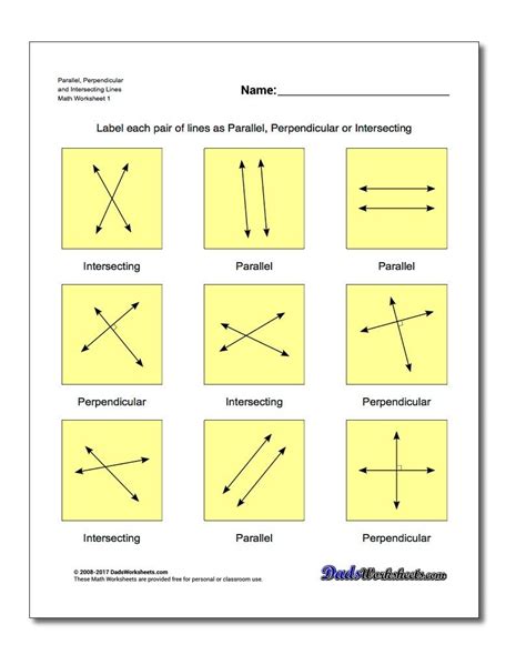 Perpendicular Intersecting And Parallel Lines Worksheet
