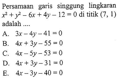 Persamaan Garis Singgung Lingkaran X2 Y2 6x 4y 11 0