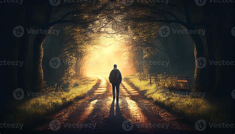 Person walking alone with a determined expression