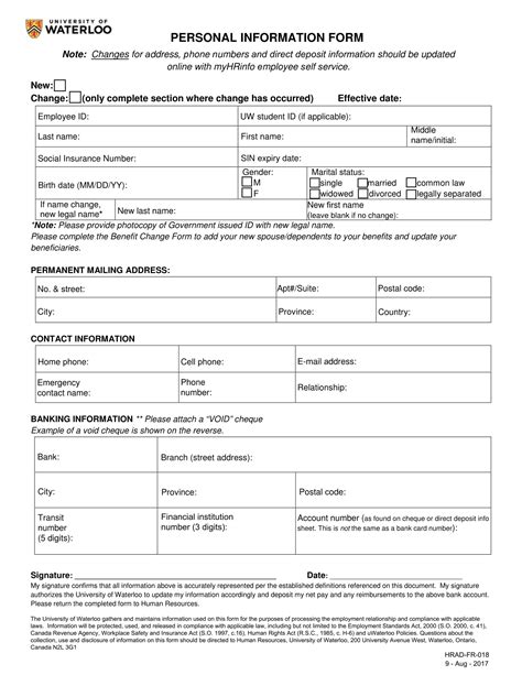 Personal Data Sheet Form