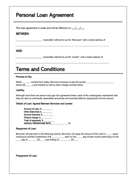 Personal Loan Forms Free Template