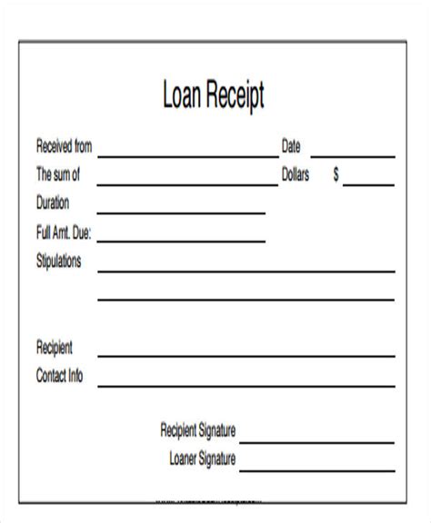 Personal loan receipt Templates at