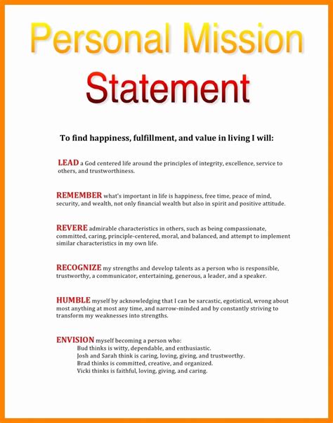 Personal Vision Statement Template