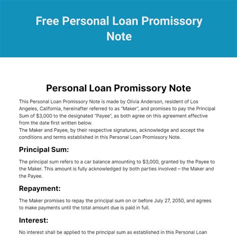 Personal Loan Note Template | DocTemplates
