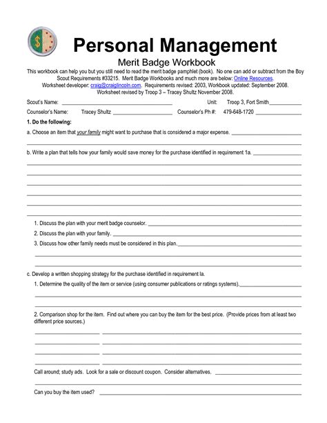 Personal Management Merit Badge Worksheet Answers