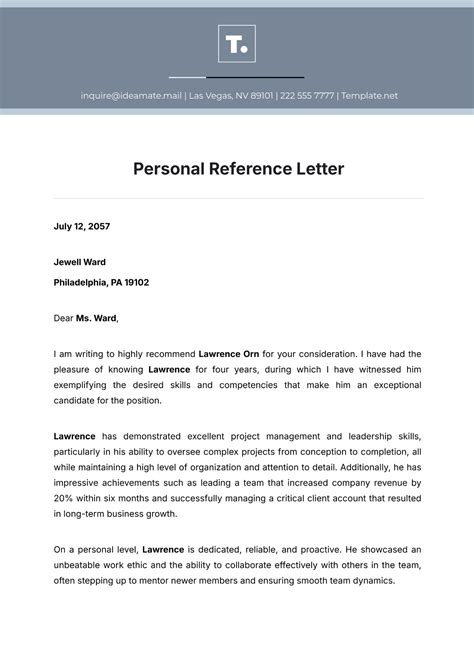 Personal Reference Letter Sample For Employee