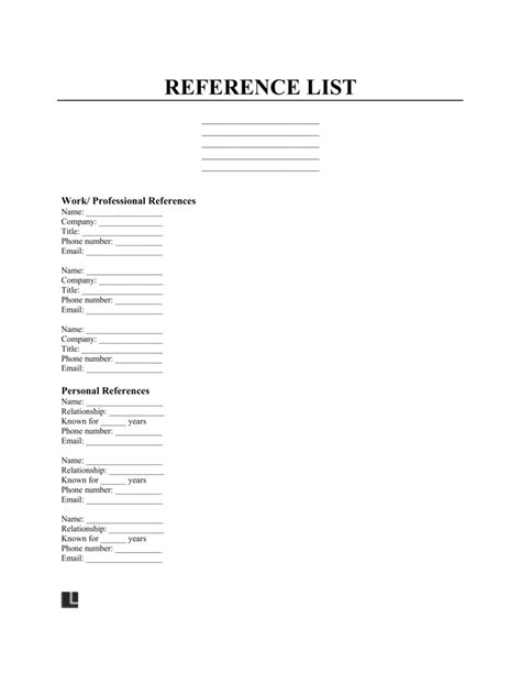 Personal References Template