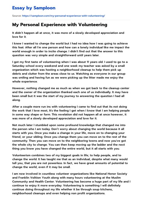 Personal Statement For Volunteering At Hospital