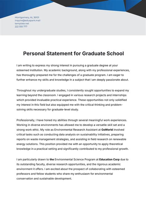 Writing A Personal Statement For Graduate School Template Best
