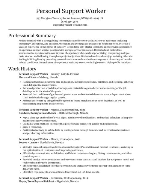 Personal Support Worker Resume Sample