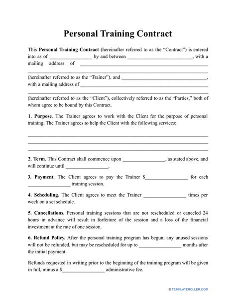 Personal Training Agreement Sample