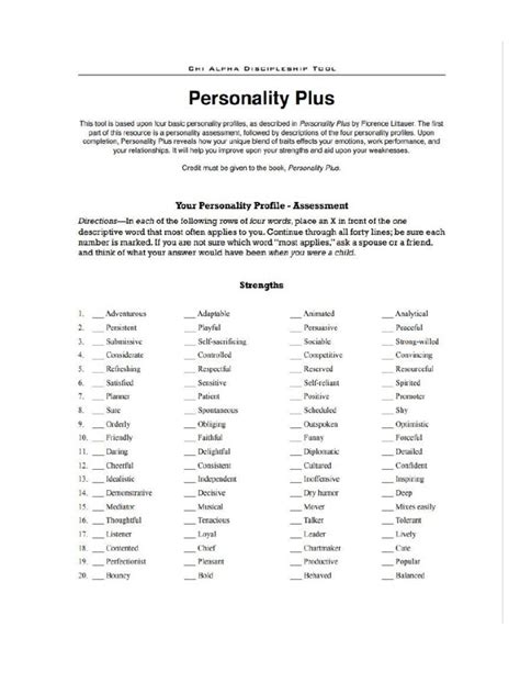 Personality Plus Test Definitions