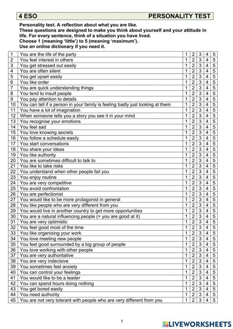 Personality Test Free Online Printable