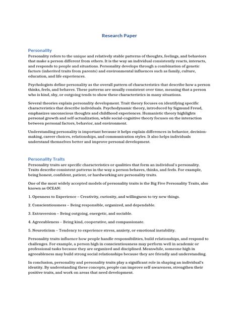 Personality Test Research Paper