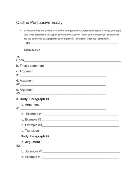 Persuasive Writing Outline Template