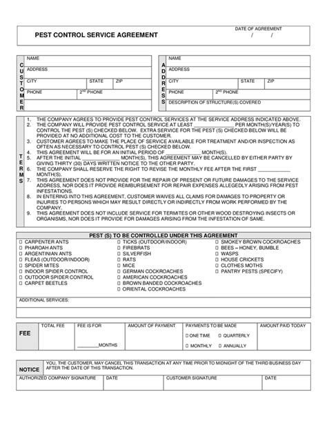 Pest Control Agreement Template