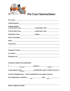 Pet Care Instructions Template