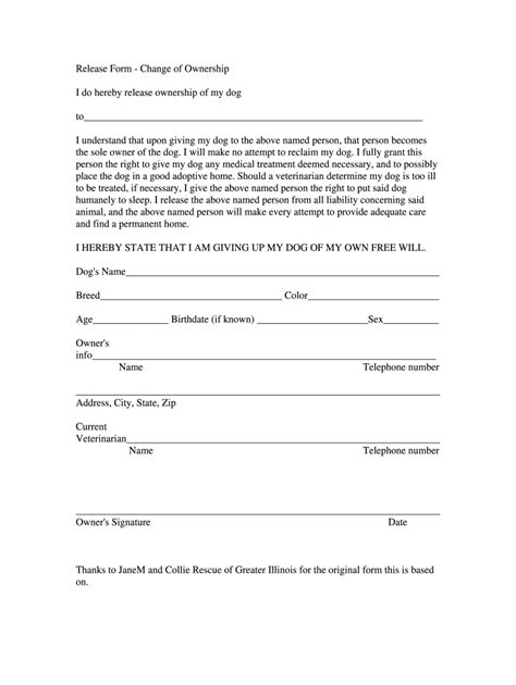 Pet Ownership Agreement Printable Dog Transfer Of Ownership Form