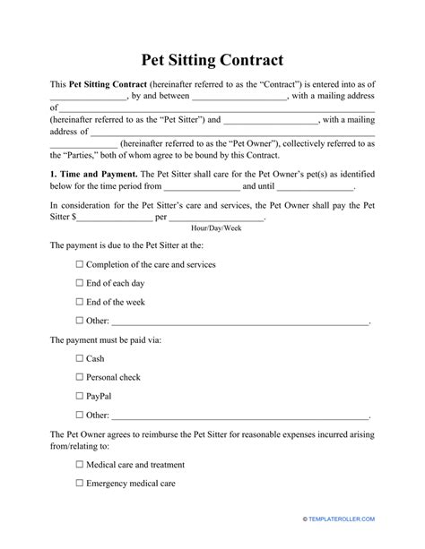 Pet Sitting Contract Template Free