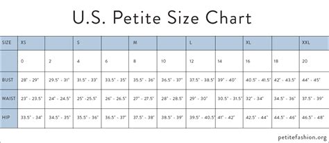 Petite Size Chart Pants
