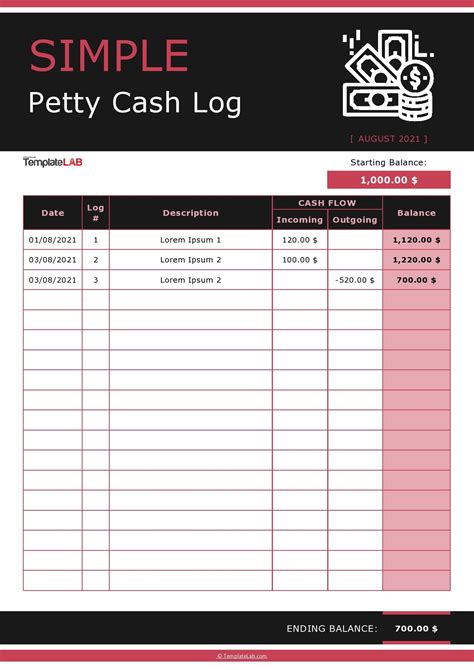 Download Petty Cash Log Style 68 Template For Free At with Petty Cash