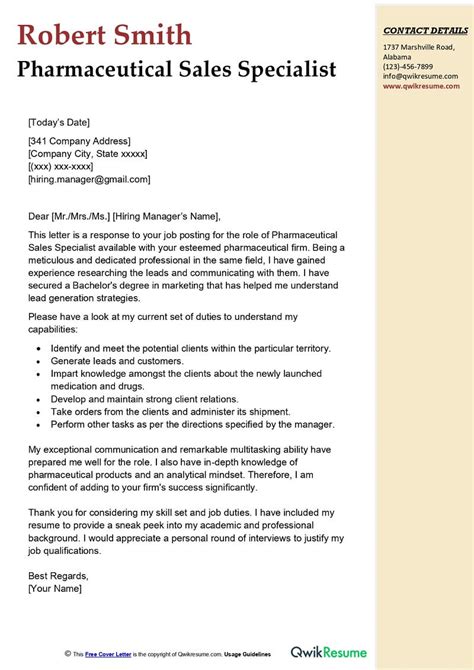 Pharmaceutical Sales Cover Letter No Experience