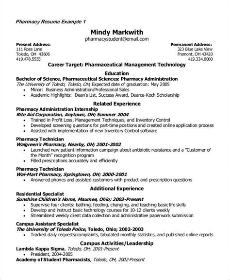 Download Sample Student Pharmacist Resume Templates for