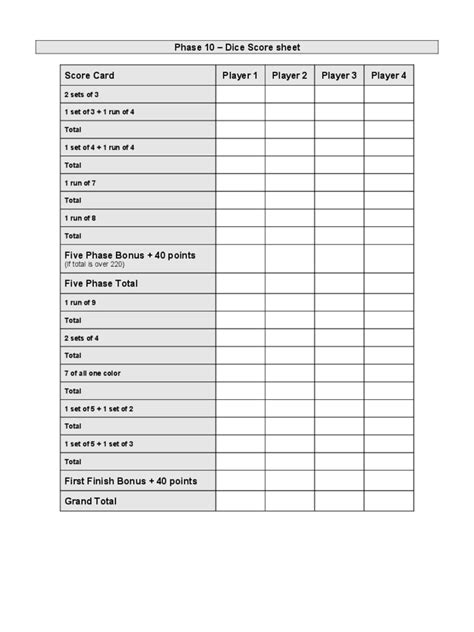 Phase 10 Printable