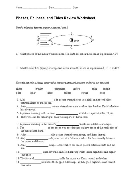 Phases Eclipses And Tides Worksheet Answer Key