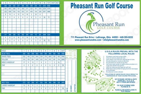 Pheasant Run Golf Course Scorecard