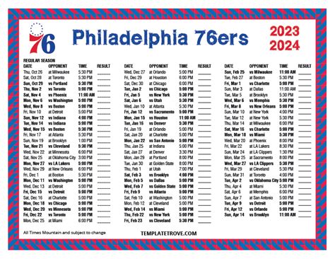 Printable Philadelphia 76ers schedule (and TV schedule) for 202021