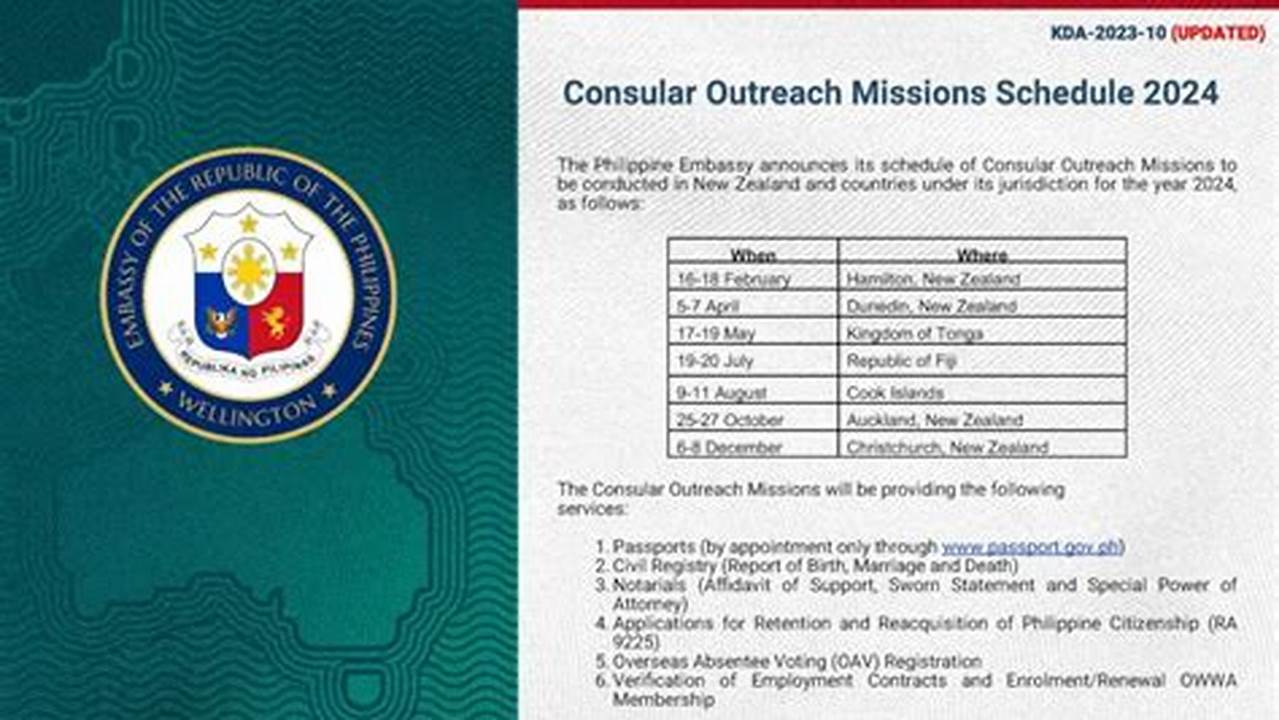 Philippine Consular Outreach Schedule 2024