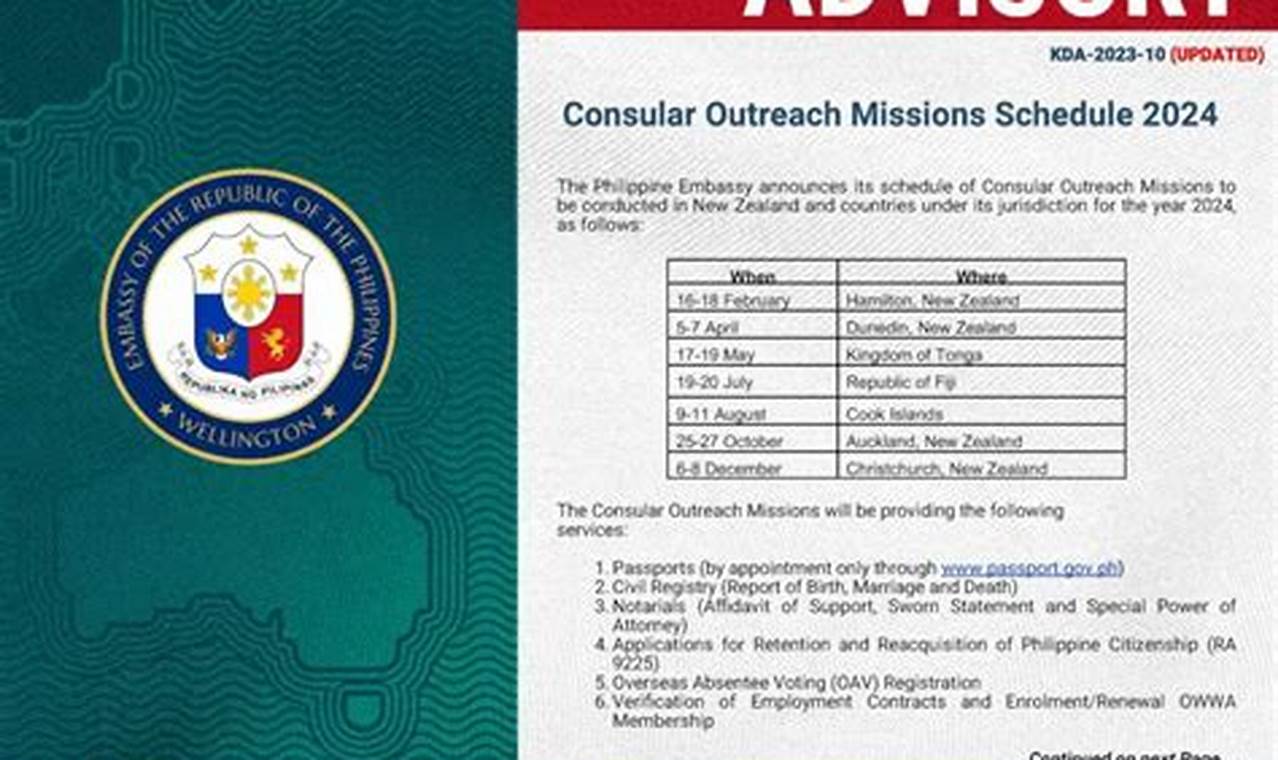 Philippine Consular Outreach Schedule 2024