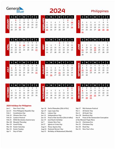 Philippine Calendar 2024 With Holidays Printable