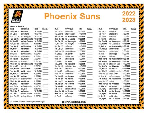 Phoenix Suns Printable Schedule 2022-23