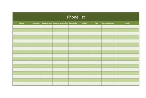 Phone Extension List Template Excel