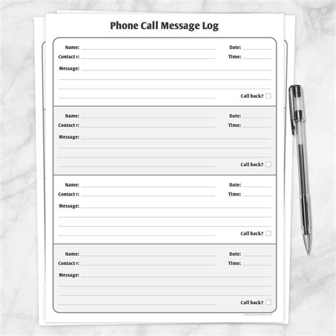 Phone Message Log Template