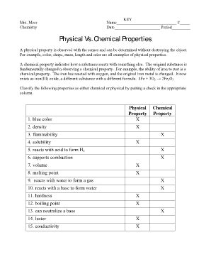 Physical And Chemical Properties Worksheet Answer Key