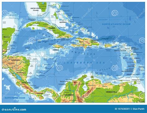 The Caribbean Physical Map by Cartarium GraphicRiver