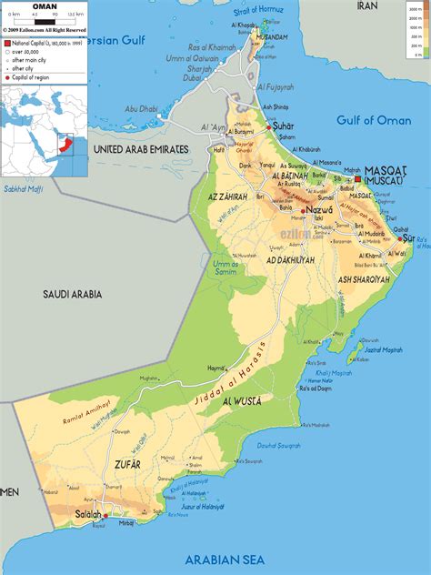 Physical Map of Oman Ezilon Maps