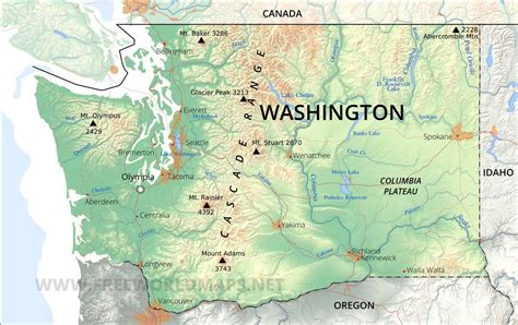 Physical Map of Washington Ezilon Maps