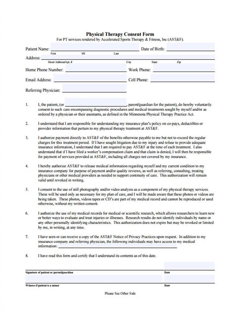 Physical Therapy Consent Form Template Picture
