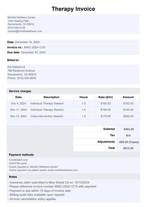 Physical Therapy Invoice Template Example | GeneEvaroJr